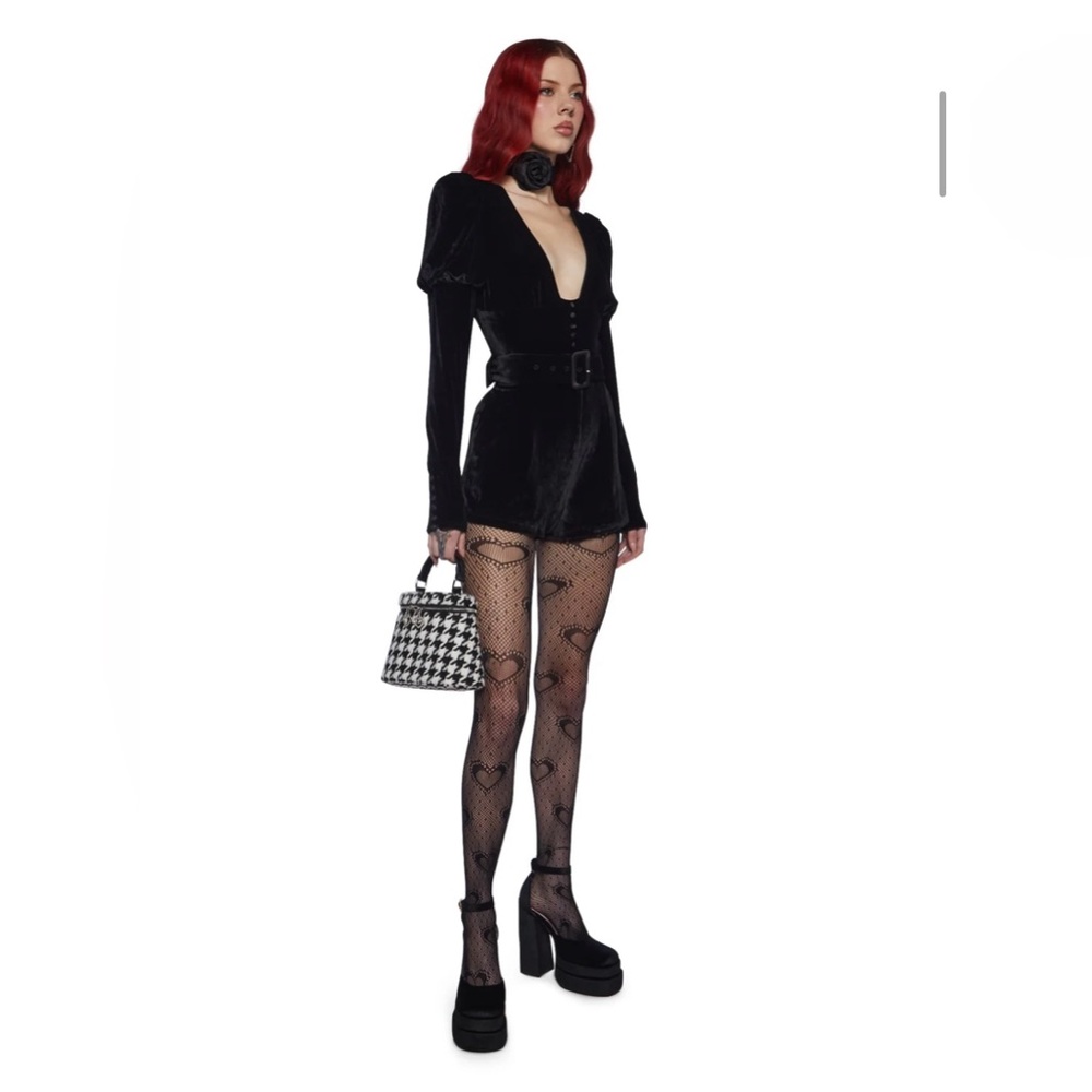 Dolls Kill Chic Manners Velvet Romper Size L